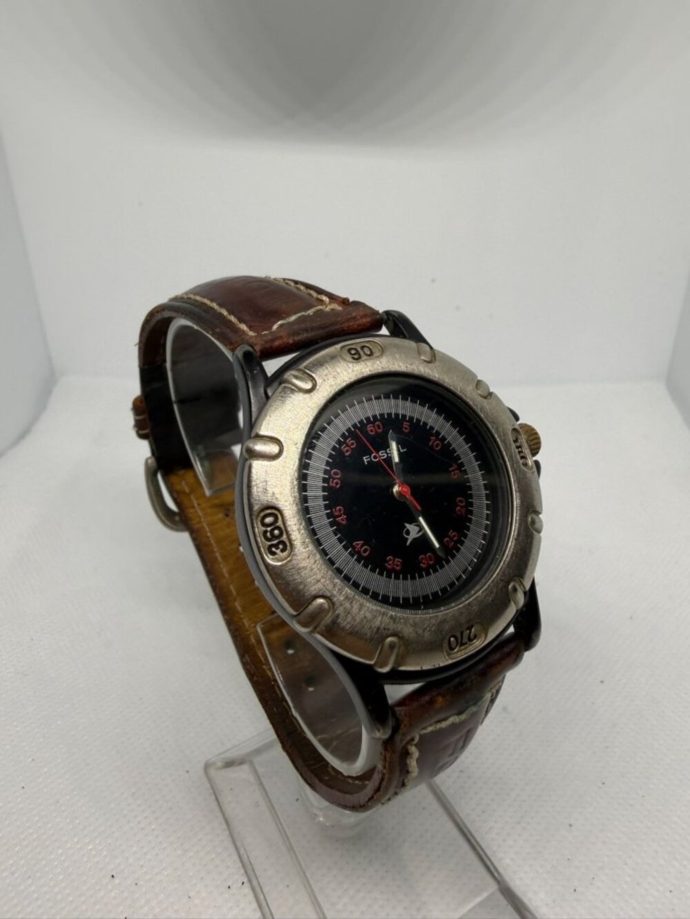 Vintage Fossil FS9883 Mens Brown Leather Watch Black Dial Aged Silver Tone - Picture 8 of 13